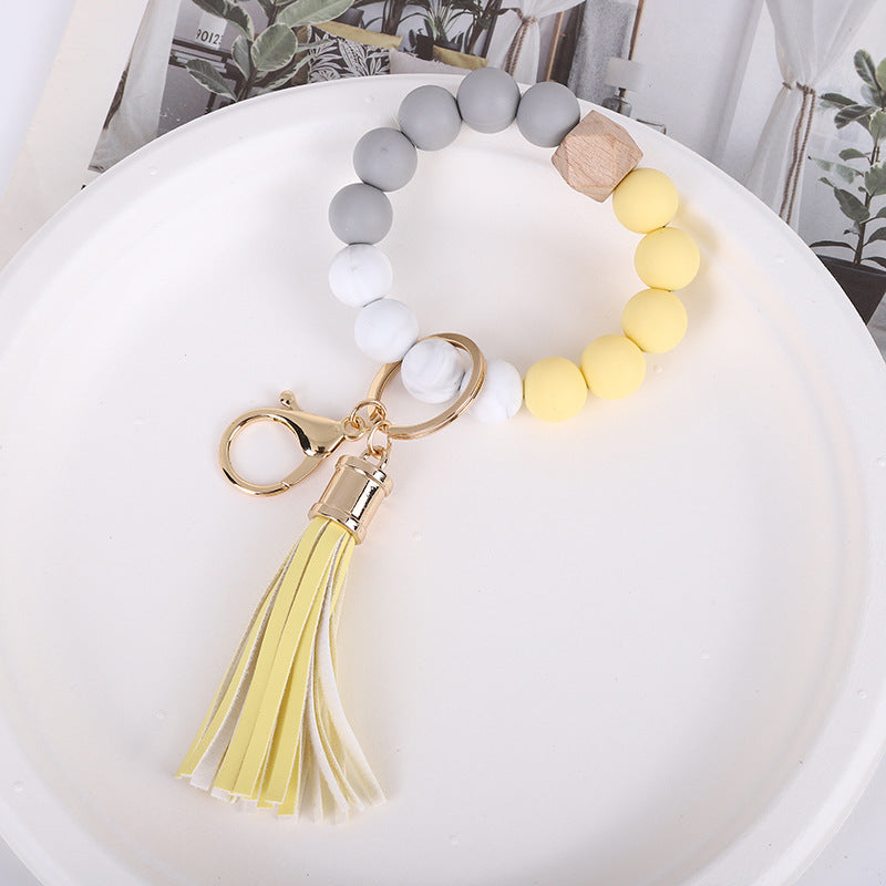 Wholesale Tassel Wood Beads Silicone Keychains